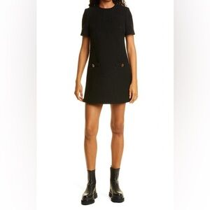 BA&SH Mel Wool Short Sleeve Black Trapeze Dress Large